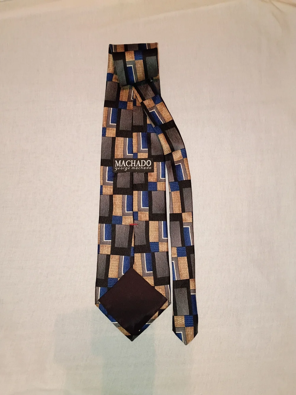 Men's Geometric Pattern Tie in Blue, Tan, Black, Gray